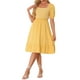 thumbnail image 2 of Vestido Smocked Inspire Chic para mujer con escote cuadrado, mangas cortas abullonadas y volantes, vestido de verano M amarillo, 2 of 6