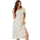 thumbnail image 1 of Vestido Floral Con Escote Cuadrado Para Mujer Vestido A Media Pierna Con Abertura Y Manga Corta Abullonada Blanco S, 1 of 6