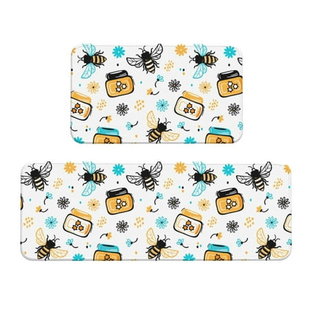 

Kitchen Floor Mat 2 Sets Of Anti-Fouling Absorbent Quick-Drying Floor Mat For Kitchen Door Mat Laundry Room Restaurant Office Farm Doodle Honey Jar Flowers Harvest