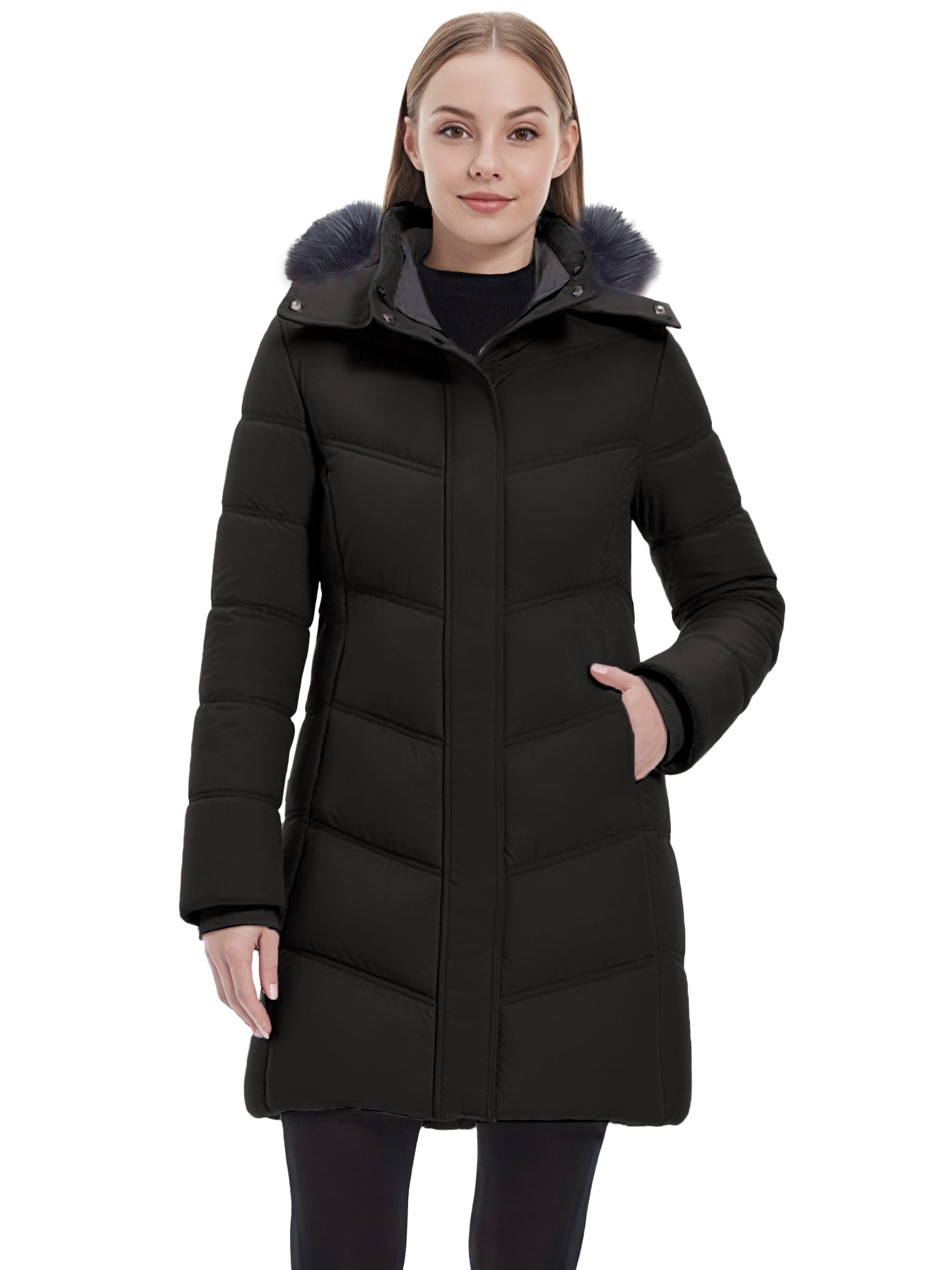 Women's Recycled Coat Warm Winter Coat Quilted Winter Jacket Windproof Puffy Coat Black M