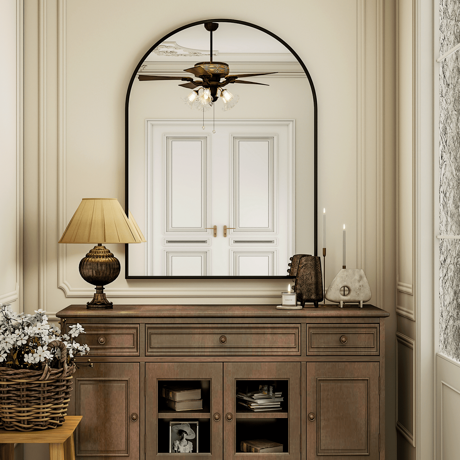 GRAHMCY 40"x30" Arched Bathroom Mirror Wall Mirror With Aluminum Alloy Frame, Black