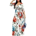 thumbnail image 2 of Women's Maxi Floral Print Casual 3/4 Sleeve V-Neck Wrap Tie Waist Long Dress For Women Plus Size Summer Vacation Boho Beach Chic Curvy Elegant Outwear Vestidos, 2 of 4