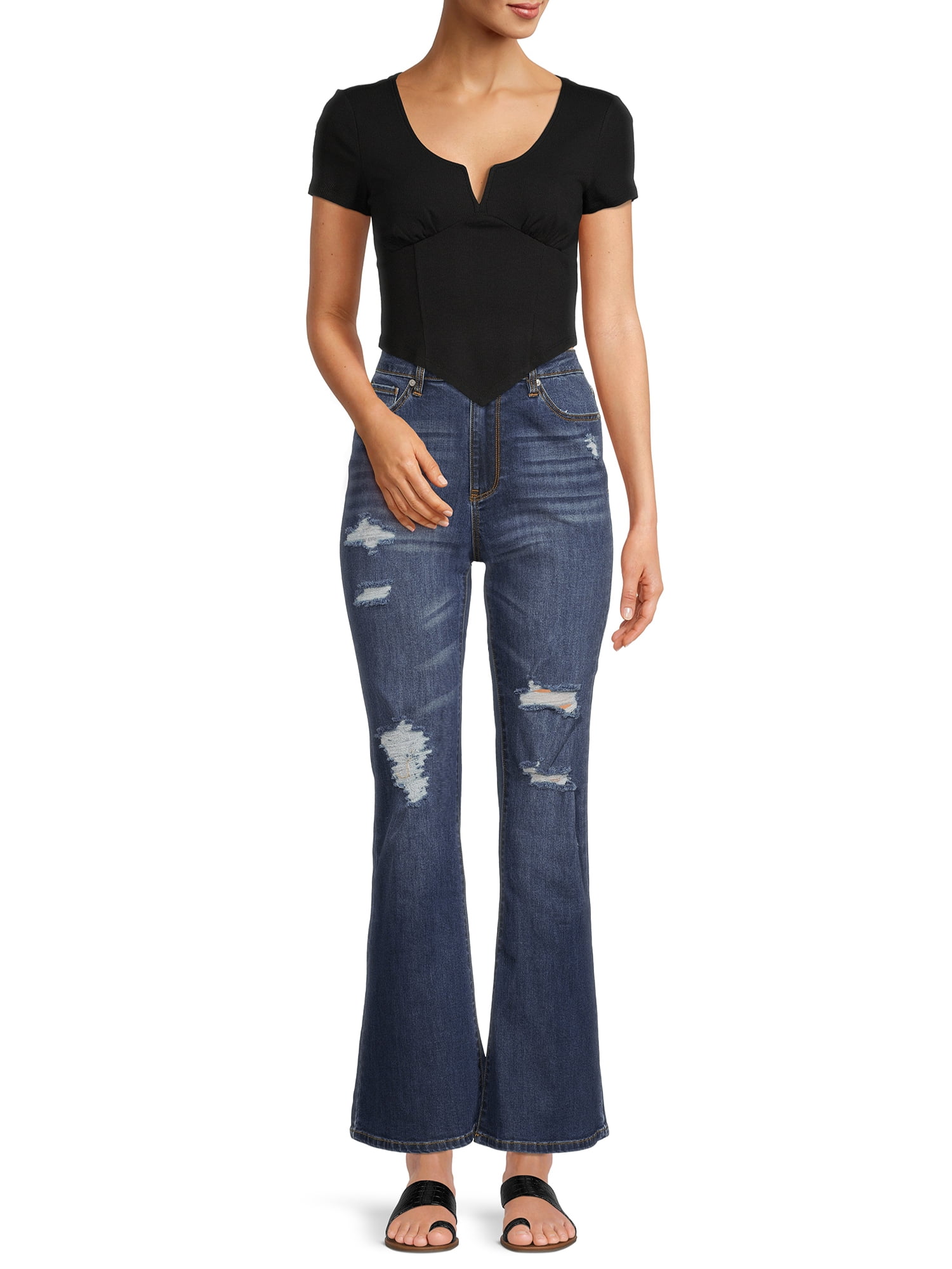 Madden NYC Junior's V-Point Hem Top with Short Sleeves