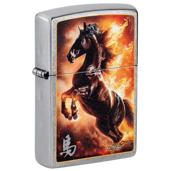 Zippo Mazzi Fire Stallion Design Street Chrome Pocket Lighter