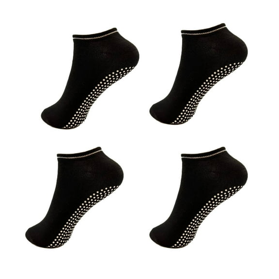 AUQ 4Pcs Pilates Socks,Versatility Grip Socks,Easy Care Colorful Candy Design Yoga Socks,Black