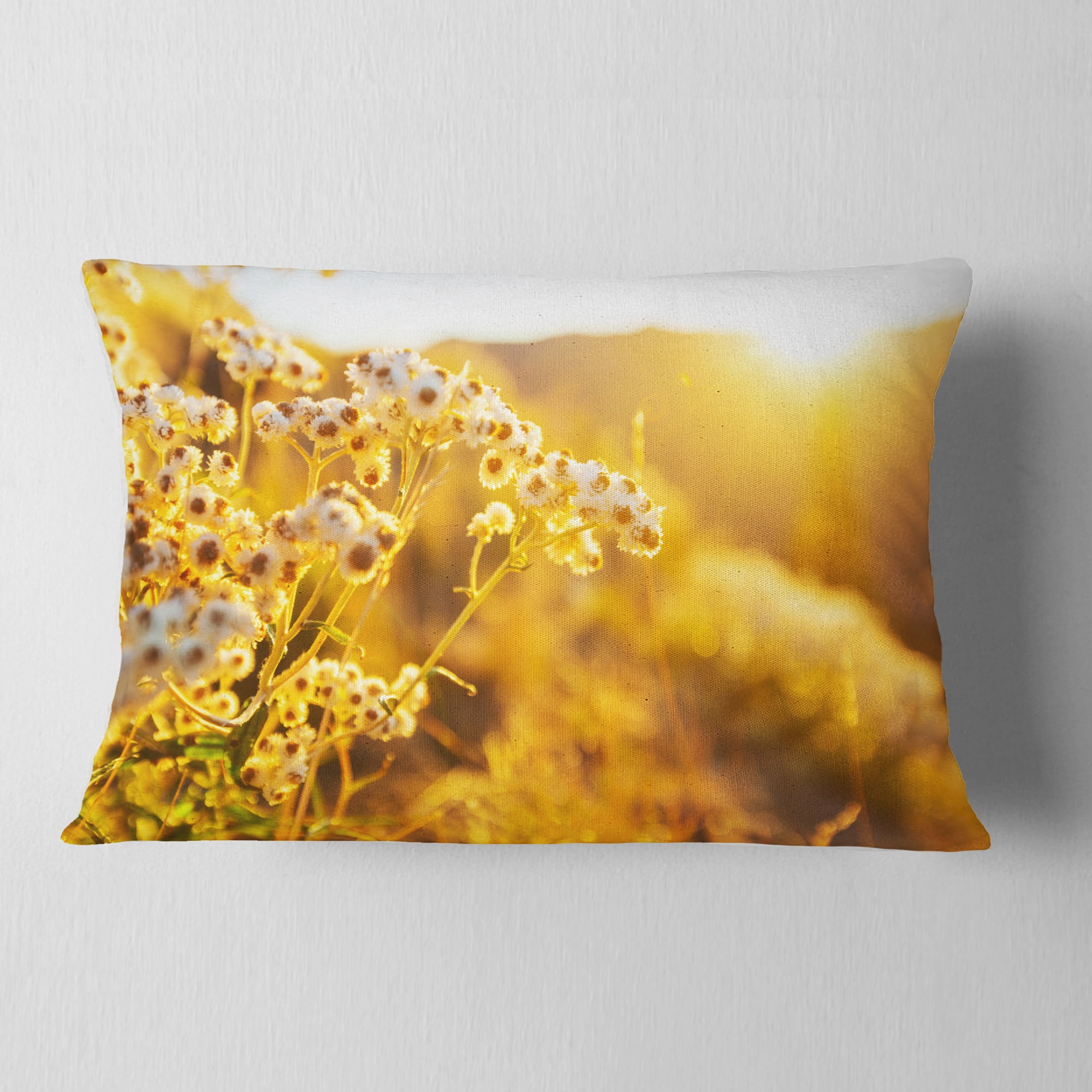 Designart Bright Yellow Rural Garden Flowers - Floral Throw Pillow - 12x20