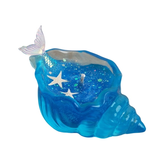 Handmade Fish Tail Conch Wax Candle, Coastal Decor Scented Diffuser, Blue-Green Jelly Wax Home Accent, 5-6 Hour Burn Time