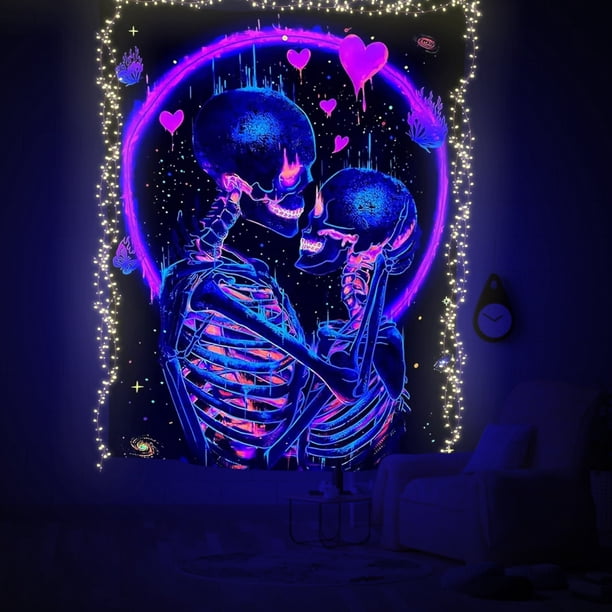 Tapiz Fluorescente Con Calavera para Pared Alfombra El Sala Estar 145x200cm