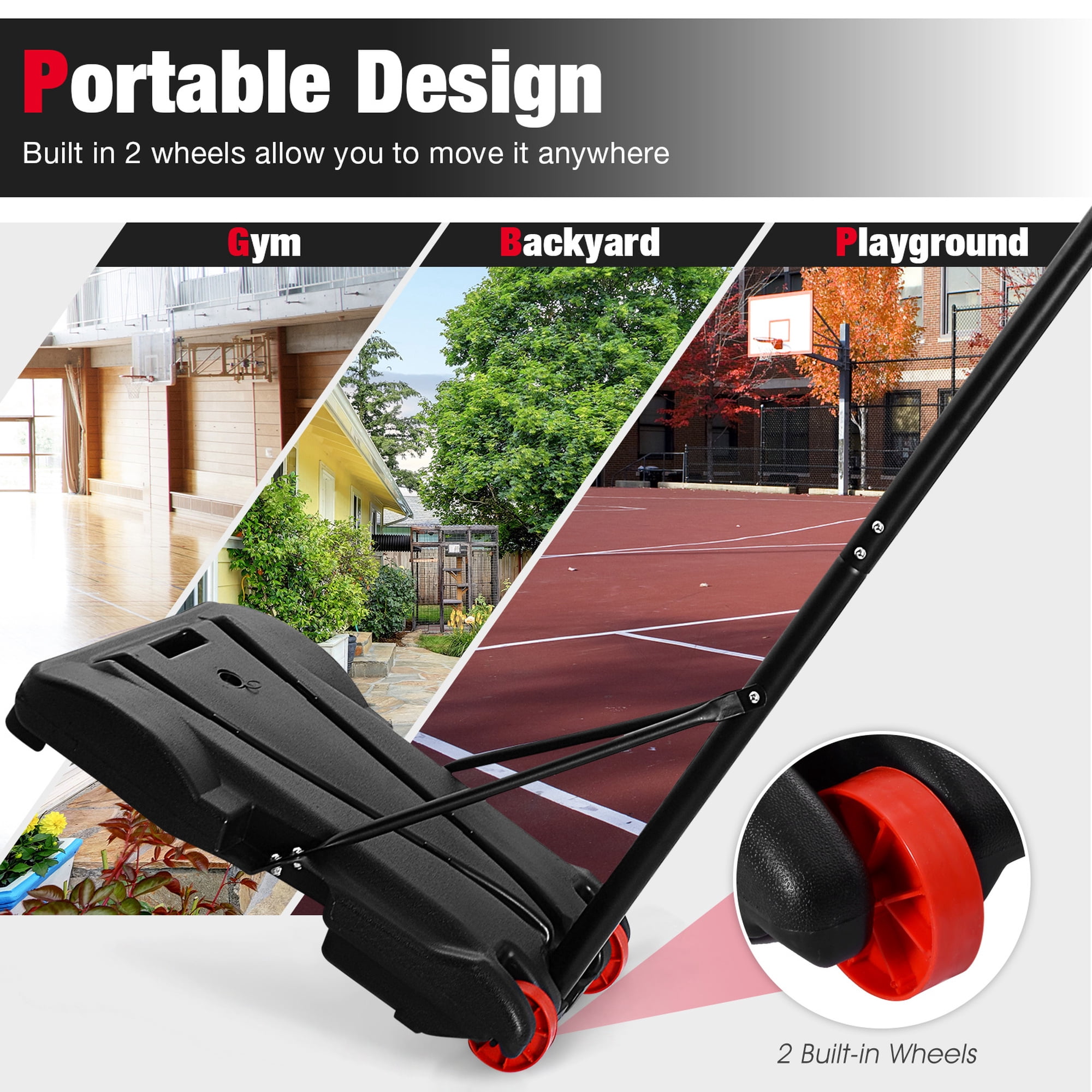 Costway Adjustable Basketball Hoop System Stand Kid Indoor Outdoor Net Goal W/ Wheels