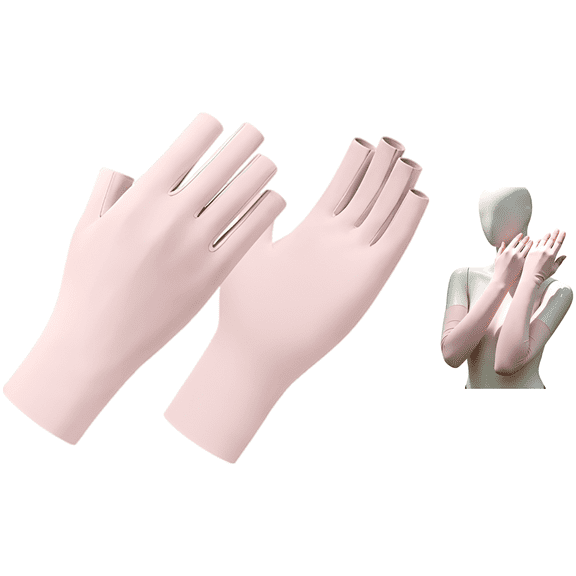 Sun Protection Ice Silk Fingerless Gloves, Cooling Seasonal Gloves for Driving Cycling Manicure Outdoor Sports, Pink