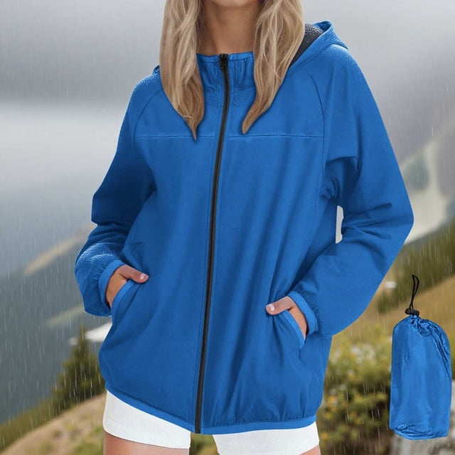 Mgmyaa Veste Imperméable à Capuche pour Femmes Coupe-Vent Légère avec Poches