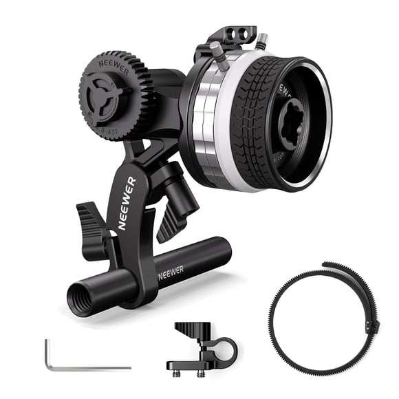 NEEWER Mini Follow Focus avec Arrêts en A/B, Anneau de Lentille, Tige de 15mm et Pince pour Caméra de Cinéma, Appareil Photo Reflex/sans Miroir, Compatible avec Diamètre d'Objectif jusqu'à 114mm, PG001 (Argent)