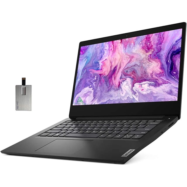 Lenovo Ideapad 3 14" HD Laptop, Intel Pentium Gold 6405U Processor, 12GB RAM, 512GB PCIe SSD, Intel UHD Graphics, Speakers, Webcam, WiFi, Bluetooth, Win 10 S, Black, 32GB SnowBell USB Card