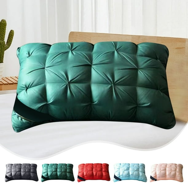 Almohada de Hotel Ultra Suave, Núcleo de Terciopelo Trenzado de Plumas, Soporte Cervical, Funda de Algodón, 48 X 74 Cm, 700 G, Verde, Rojo, Azul y Beige, 1 Unidad