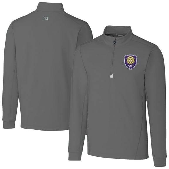 Men's-Cutter & Buck  Gray Orlando City SC Traverse Stretch Eco Quarter-Zip Pullover Top