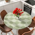 thumbnail image 2 of Round Table Cover 45-54 Inch Sage Green Morocco Waterproof Reusable Table Cloth Round Fitted Vinyl Tablecloth with Elastic Edged for Parties Outdoors, Vintage Abstract Geometric Pattern, 2 of 6
