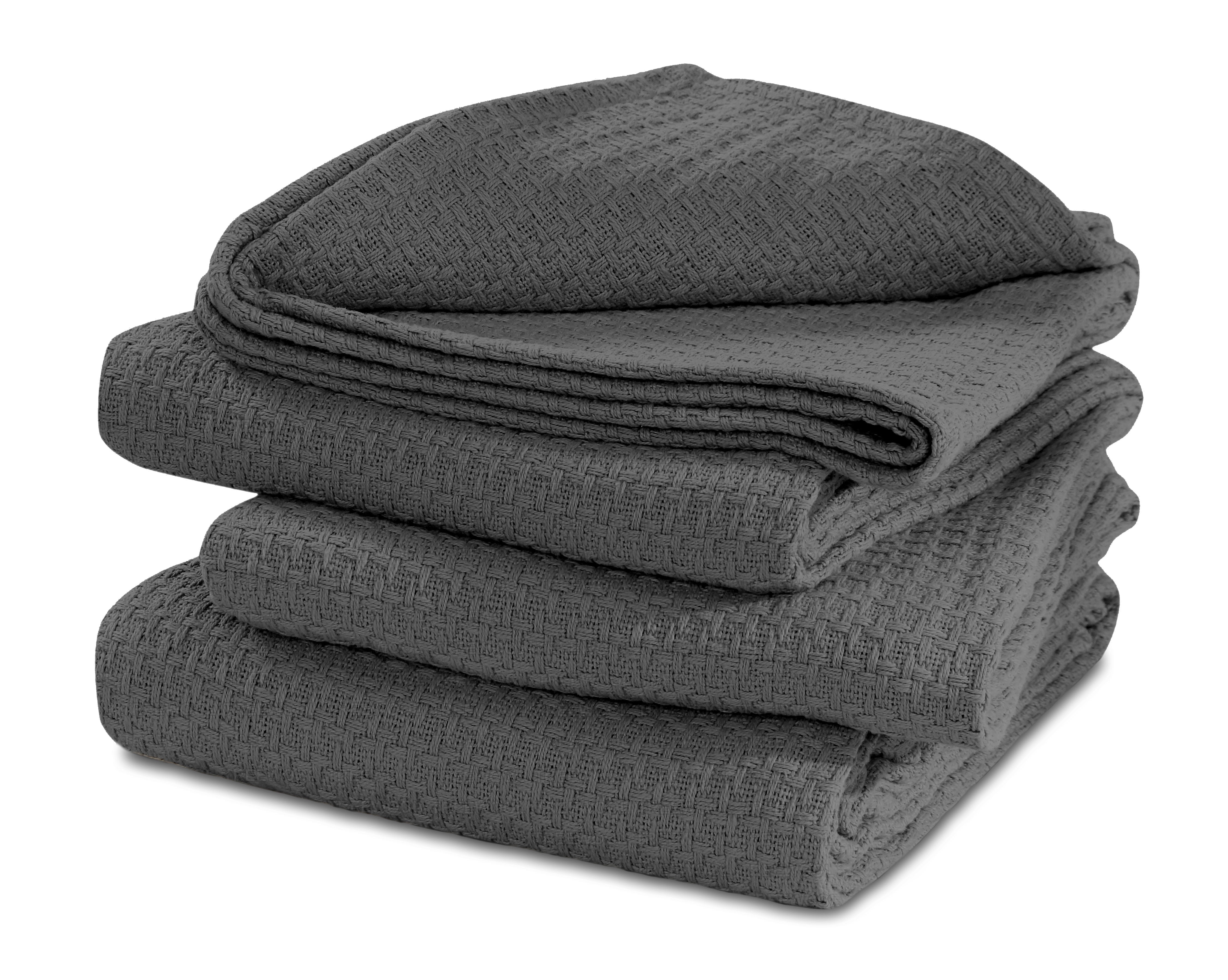 Gray Twin Cotton Basket Weave Thermal Blanket