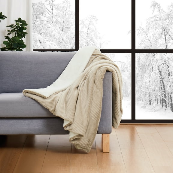 Brooklyn Loom Luxe Chevron 50x70 Throw Blanket, Textured Solid Color, Adult Bedding, Beige, Oeko-TEX Certified
