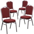 thumbnail image 1 of 4 Pk. HERCULES Series Crown Back Stacking Banquet Chair in Burgundy Patterned Fabric - Silver Vein Frame, 1 of 7
