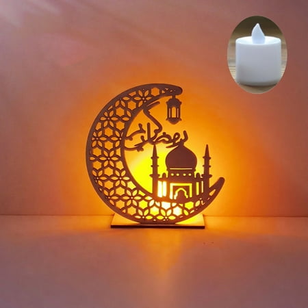 

New Eid Mubarak Ramadan DIY Wooden LED Decorative Light Moon Hanging Pendant