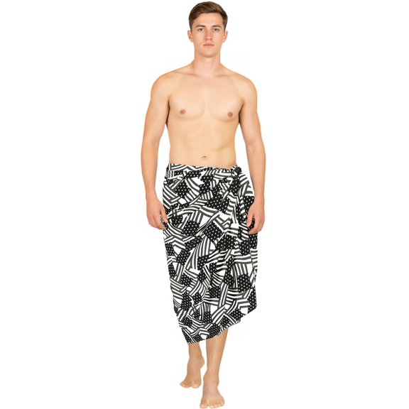 HAPPY BAY Men's 4th of July American USA Police Flag Swimwear Summer Sarong Swim Trunk Long Pareo Beach Wrap One Size Ebony, Allover US Flags Vacation