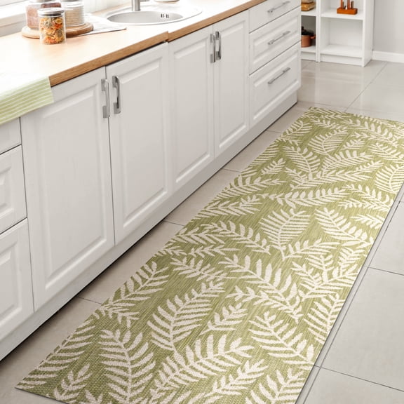 JONATHAN Y SANTA MONICA 2 x 10 Runner Rug, Nevis Palm Frond - Green/Cream, SMB119D-210
