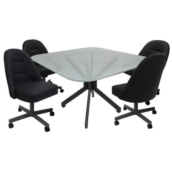M-235 Dinette Swivel Metal Caster Chairs - Crackle Glass - Grey Vinyl - Grey