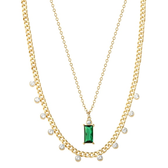 Believe by Brilliance Women's 14kt Gold Flash Plated Cubic Zirconia Layer Necklace Set