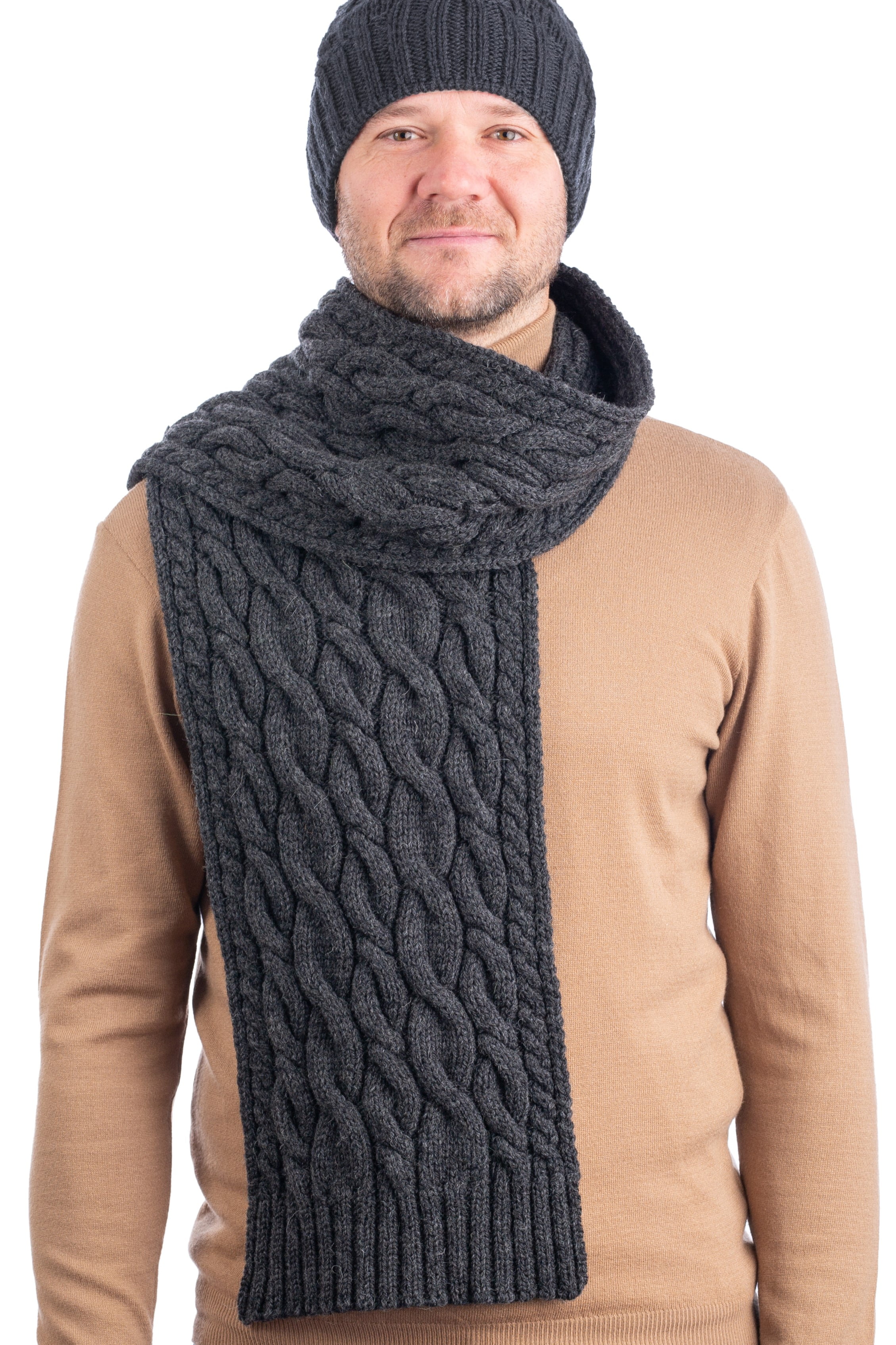 SAOL Men Merino Wool Cable Knit Cold Weather Scarf Navy
