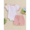 thumbnail image 3 of Baby 2 Piece Outfits Summer Striped Short Sleeve Romper and Elastic Shorts Set for Toddler Newborn Girl Boy, 3 of 13