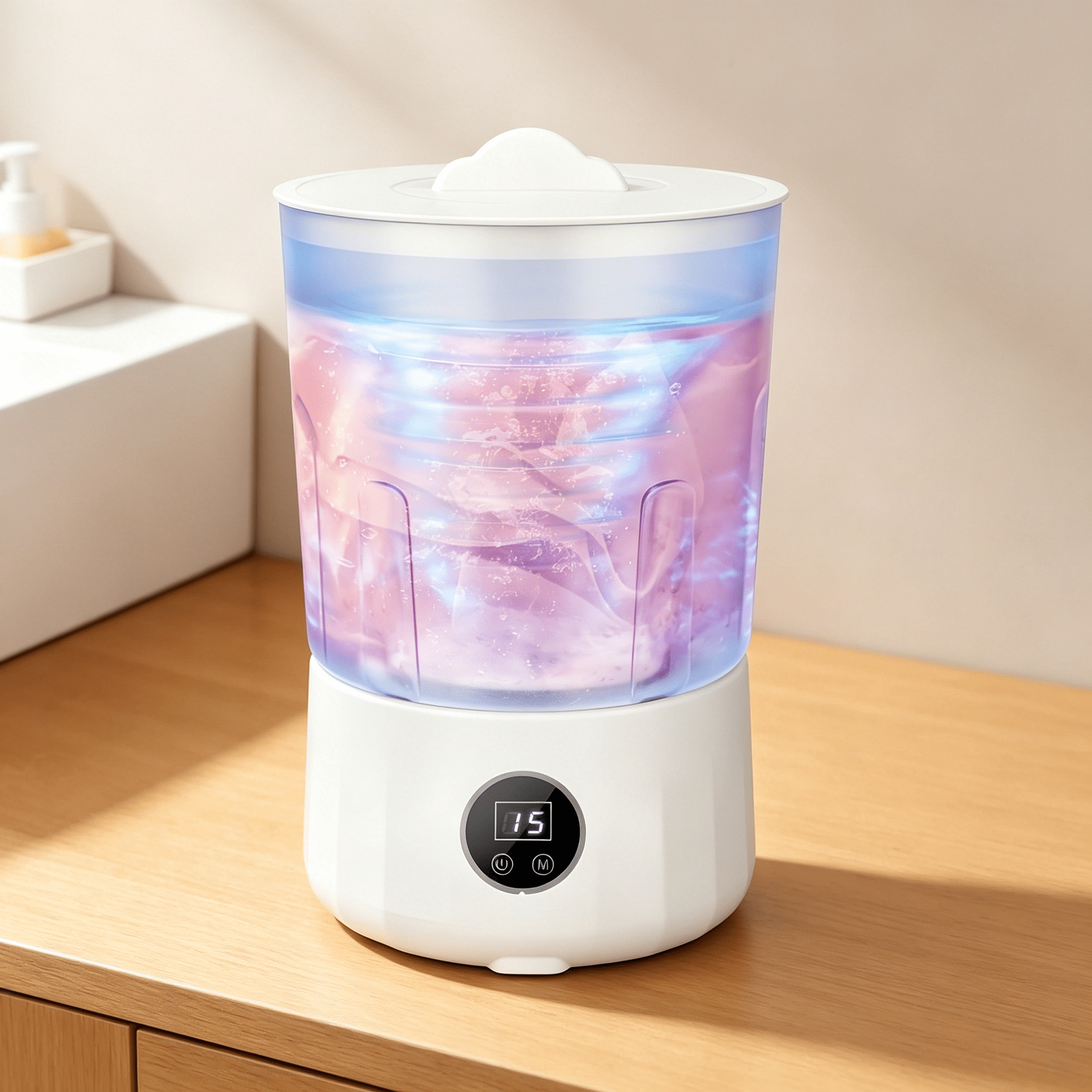 HIBIBUD 2026 New Portable Underwear Washer Compact Rechargeable Mini Washing Machine with 1.5L Inner Tub 3 Wash Modes 3000Mah Battery Ideal for Travel Dormitory Use Mini Portable Washing Machine