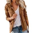 thumbnail image 2 of Women'S Fall Utility Jacket - Stand Collar, Solid Color, Loose Fit, Zipper Closure, and Multiple Pockets Brown L, 2 of 8
