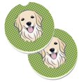 thumbnail image 1 of Green Checkered Golden Retriever Set of 2 Cup Holder Car Coaster, 1 of 1