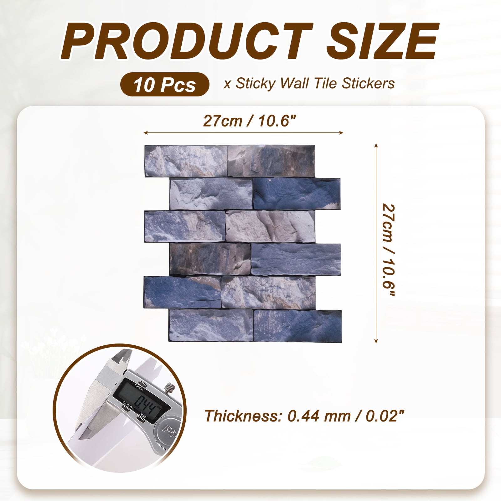 Uxcell 10Pcs Peel and Stick Backsplash Tiles 10.6" x 10.6" 3D Thickened Stone Texture Self-Adhesive Tile Stickers Wallpaper Wall for Kitchen Bathroom Bedroom, Blue Gray Brown