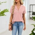 thumbnail image 6 of Women's Knit Button Lapel V Neck Dressy T shirt Short Sleeve Lightweight Casual Summer Tunic Tops, 6 of 9
