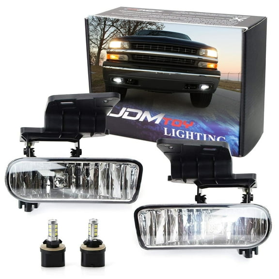Clear Lens Xenon White LED Fog Lights Foglamp Kit w/Mounting Brackets For 1999-2002 Chevrolet Silverado 1500 2500, 2000-2001 3500, 2000-2006 Suburban Tahoe