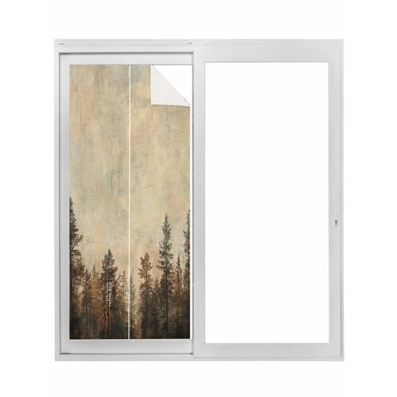 Brown Forest Window Privacy Film, Vintage Tree Farmhouse Botanical Static Cling UV Sun Blocking Tint Film Heat Control Windows Films for Bedroom Bathroom, Window Stickers 17.7"x39.3"