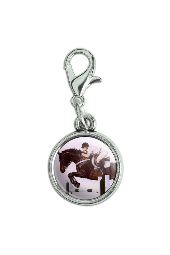 Horse Open Stadium Show Jumping Antiqued Bracelet Pendant Zipper Pull Charm with Lobster Clasp