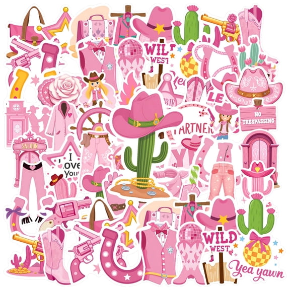35pcs-50pcs Vintage Stickers Cowboy Stationery Stickers Pink Animal Stickers for Laptops Suitcases Fridge