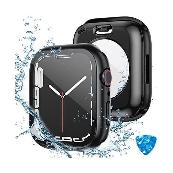 (2 in 1) for Waterproof Apple Watch Screen Protector Case 44mm SE 3/SE 2nd Generation/SE/Series 6/5/4 Accessories, 360 Front and Back, iWatch Face Cover with Tempered Glass for Women Men, 44 mm