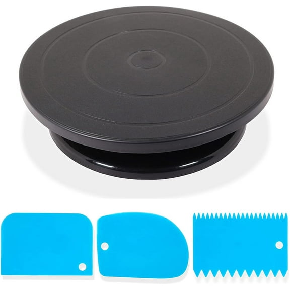 Turntable Manually rotates,Rotating Platform Includes 3 Scraping/Decorating Tools-Spray Painting Spinner,Cake Decorating,Craft Tools,DIY Projects, 11 inch，Black & Blue