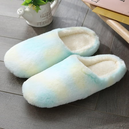 

Chiccall Winter Warm Slippers Comfy Ombre Faux Fur House Shoes Gradient Fuzzy Slippers Slip on Anti-Skid Sole Indoor Outdoor House Slippers for Women and Girls on Clearance