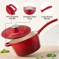 thumbnail image 2 of Daluvenix Enameled Cast Iron Sauce Pan, 2 qt Round Sauce Pot with Lid, Mini Dutch Oven Enamel Saucepan for Cooking Pasta Sauce, Marinate, Cook, Refrigerate and Serve, Red, 2 of 8