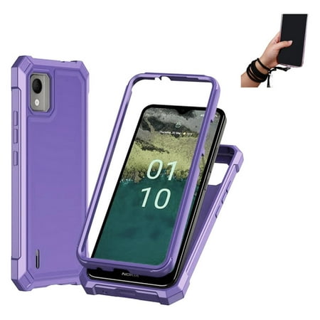 For Nokia C110 Case ShockProof BP-Hybrid Lavender/ Tempered Glass /Wrist Band /Crossbody#6