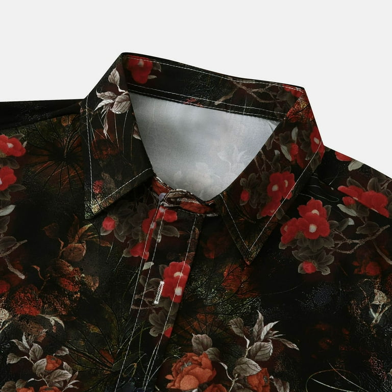 ZCFZJW Men's Hawaiian Shirt Vintage Floral Short Sleeves Printed Button  Down T-Shirts Loose Regular Fit Casual Summer Beach Dress Shirts Brown XL