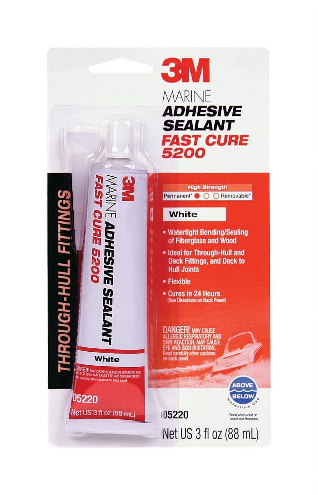 3M Marine Adhesive Sealant 5200 Fast Cure - 3 oz., Watertight Bonding/Sealing of Fiberglass