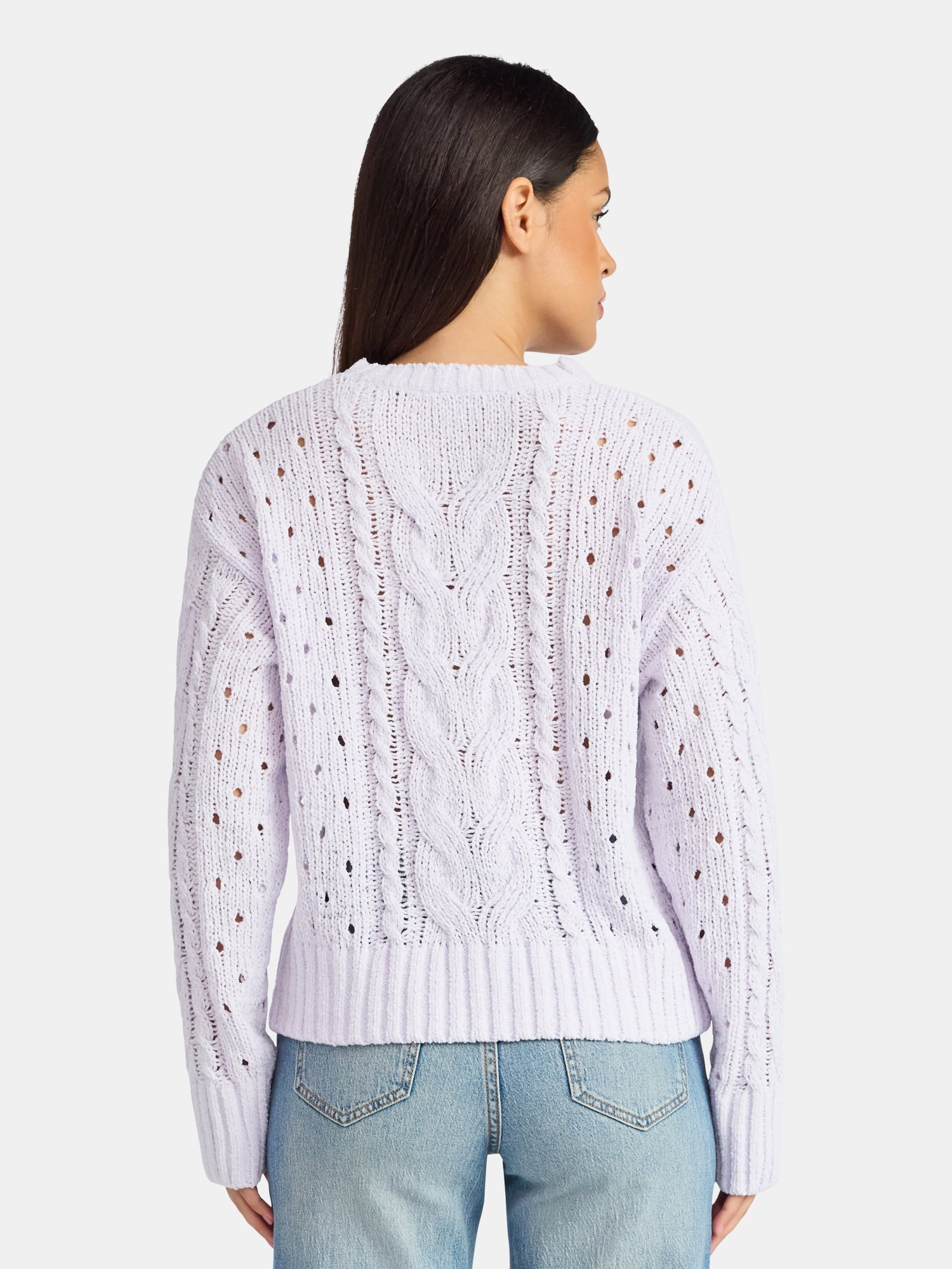 Time and Tru Women's Cable Knit Pullover Sweater with Long Sleeves, Midweight, Sizes XS-XXXL
