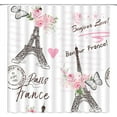thumbnail image 2 of Paris Eiffel Tower Shower Curtain Valentine''s Day Pink Flowers Butterfly Bonjour Romantic French European City Vintage Retro White Fabric Bathroom Decor Curtain with Hooks, 2 of 6