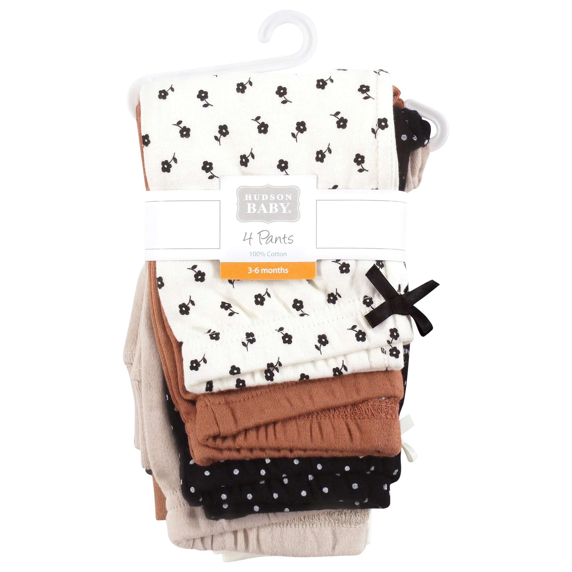 Hudson Baby Girls Cotton Pants and Leggings, Black Brown Tiny Floral, Newborn