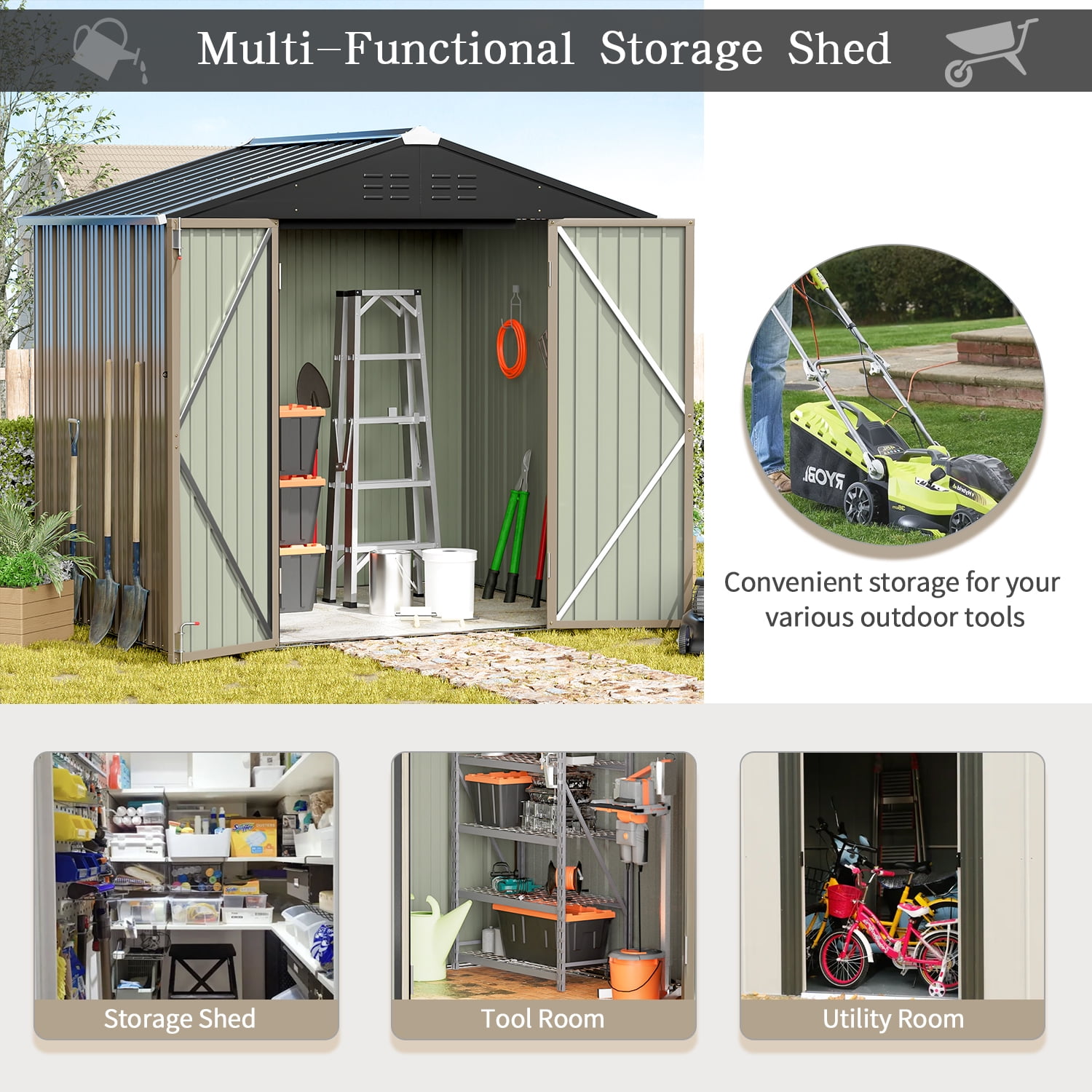 Devoko 6×8 ft.Patio Metal Shed, Lockable Garden Shed for Outdoor Backyard Patio Storage